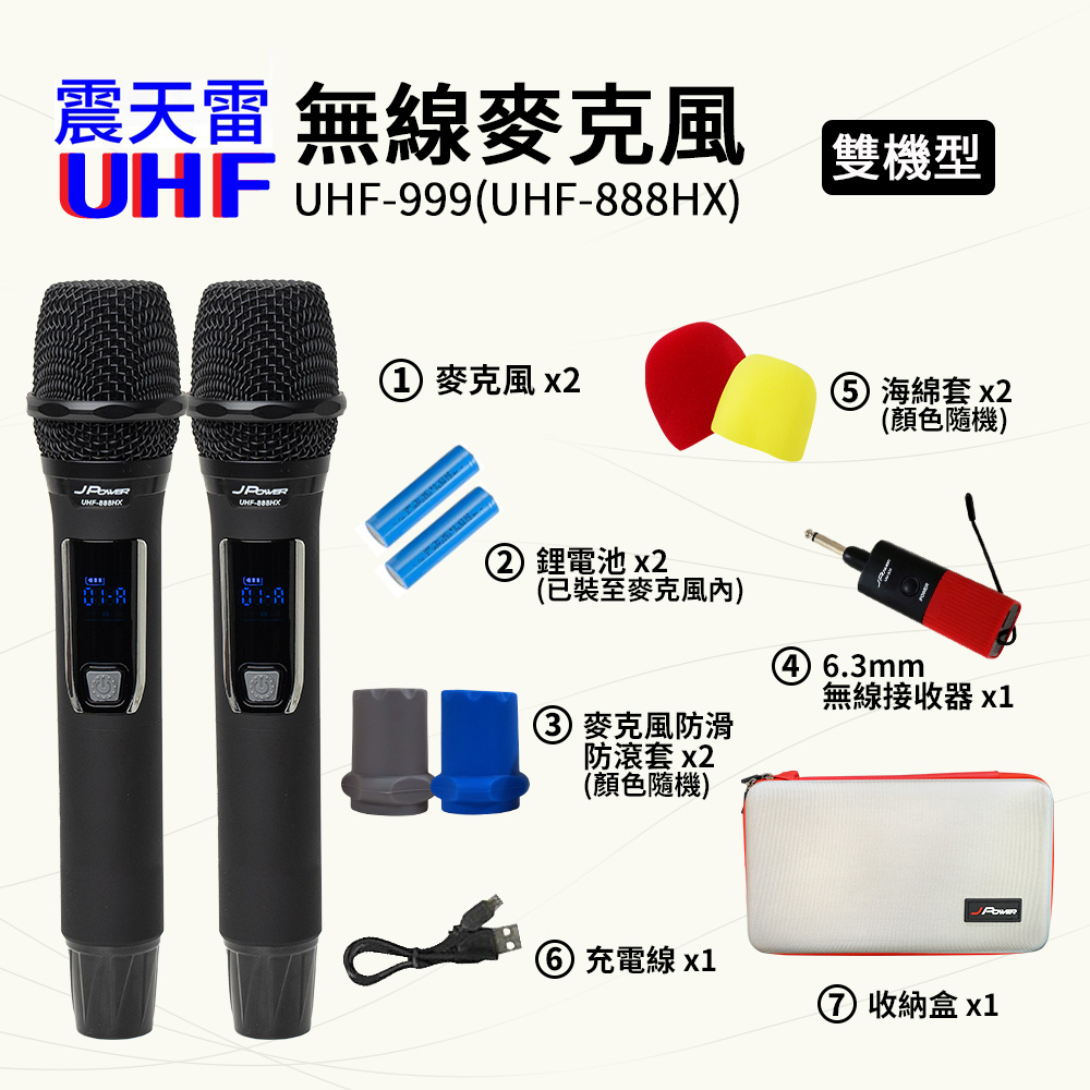 震天雷UHF-999(888HX)行動式無線麥克風組 - 雙機型