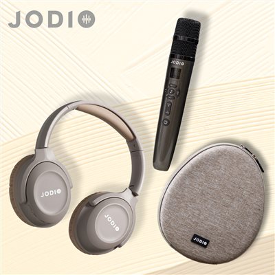 JODIO 藍芽行動KTV耳機豪華組 (奶茶色)+專用時尚收納包 (奶茶色)