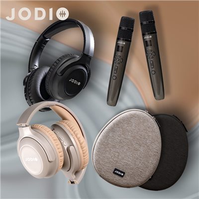 JODIO 藍芽行動KTV耳機豪華組 二入 (酷黑)(奶茶色)+專用時尚收納包 (灰黑)(奶茶色)